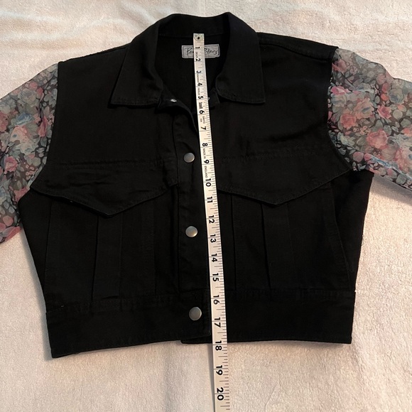 - Paris Blues Vintage Black Jean Jacket Sheer Flower Print Sleeves - Size … - Picture 11 of 11